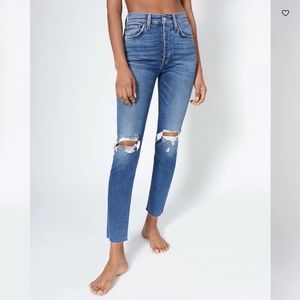 Re/Done Comfort Stretch High Rise Ankle Crop in Dusk Destroy